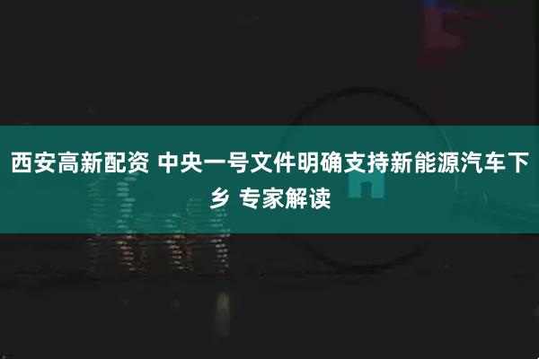 西安高新配资 中央一号文件明确支持新能源汽车下乡 专家解读